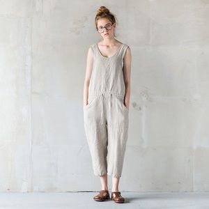 Not Perfect Linen LIMA loose cropped linen jumper- moss green